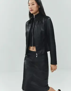 100% leather midi skirt