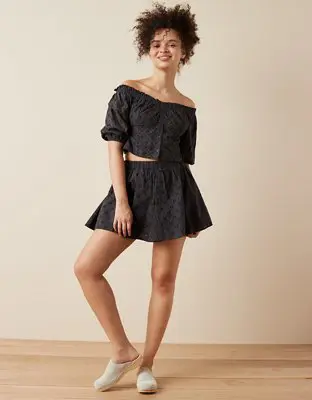 American Eagle Off-The-Shoulder Puff-Sleeve Eyelet Top. 1