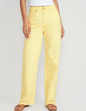 Extra High-Waisted Pop-Color Wide-Leg Cut-Off Jeans for Women yellow