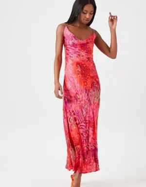 Forever 21 Animal Print Slip Maxi Dress Pink/Multi