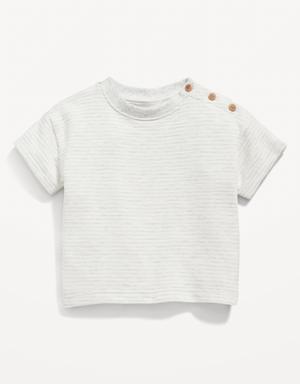 Unisex Printed Buttoned-Shoulder Textured-Knit T-Shirt for Baby gray