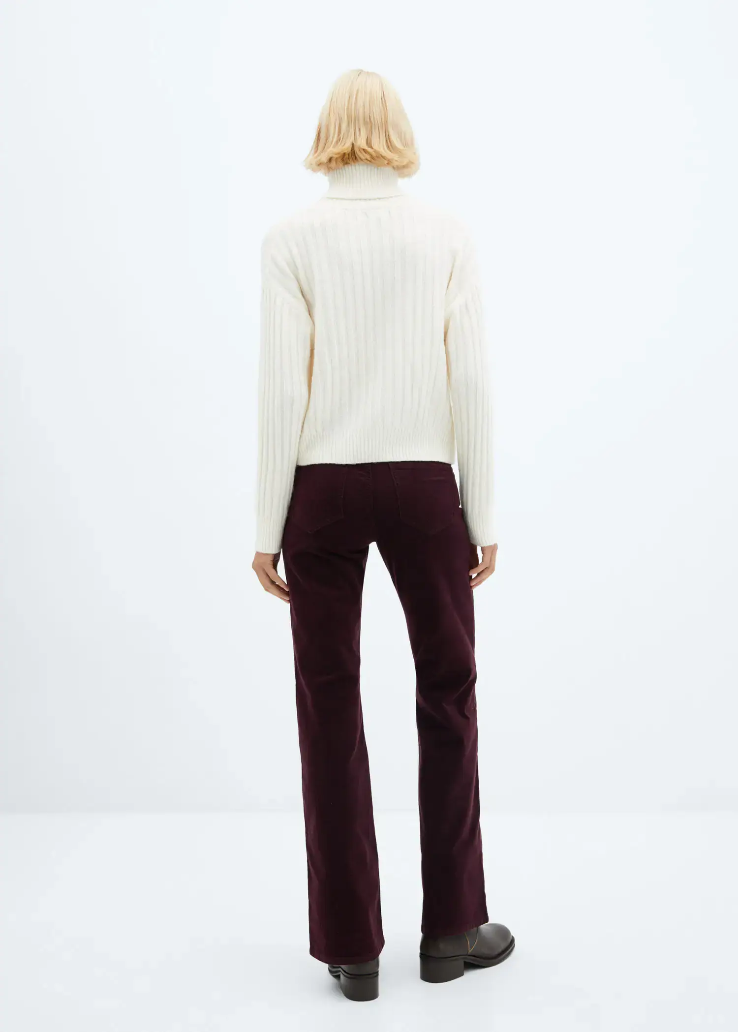 Mango Mid-rise corduroy flared trousers. 3