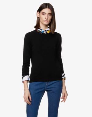 Black crew neck sweater in Merino wool
