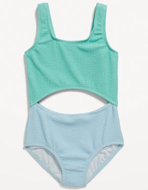 Color-Block Cutout One-Piece Swimsuit for Girls green
