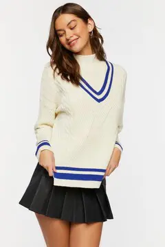 Forever 21 Forever 21 Mock Neck Varsity Sweater Cream/Blue. 2