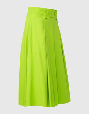 High Waist Button Detailed Midi Length Green Skirt