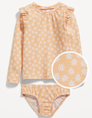 Long-Sleeve Ruffle-Trim Rashguard & Bikini Swim Set for Toddler & Baby orange