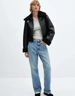 Faux shearling-lined biker jacket