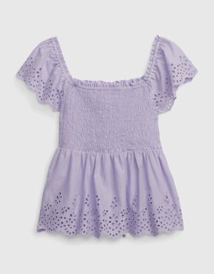 Kids Eyelet Flutter Sleeve Top purple