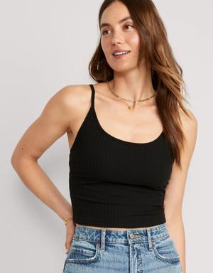 Strappy Rib-Knit Cropped Tank Top for Women black