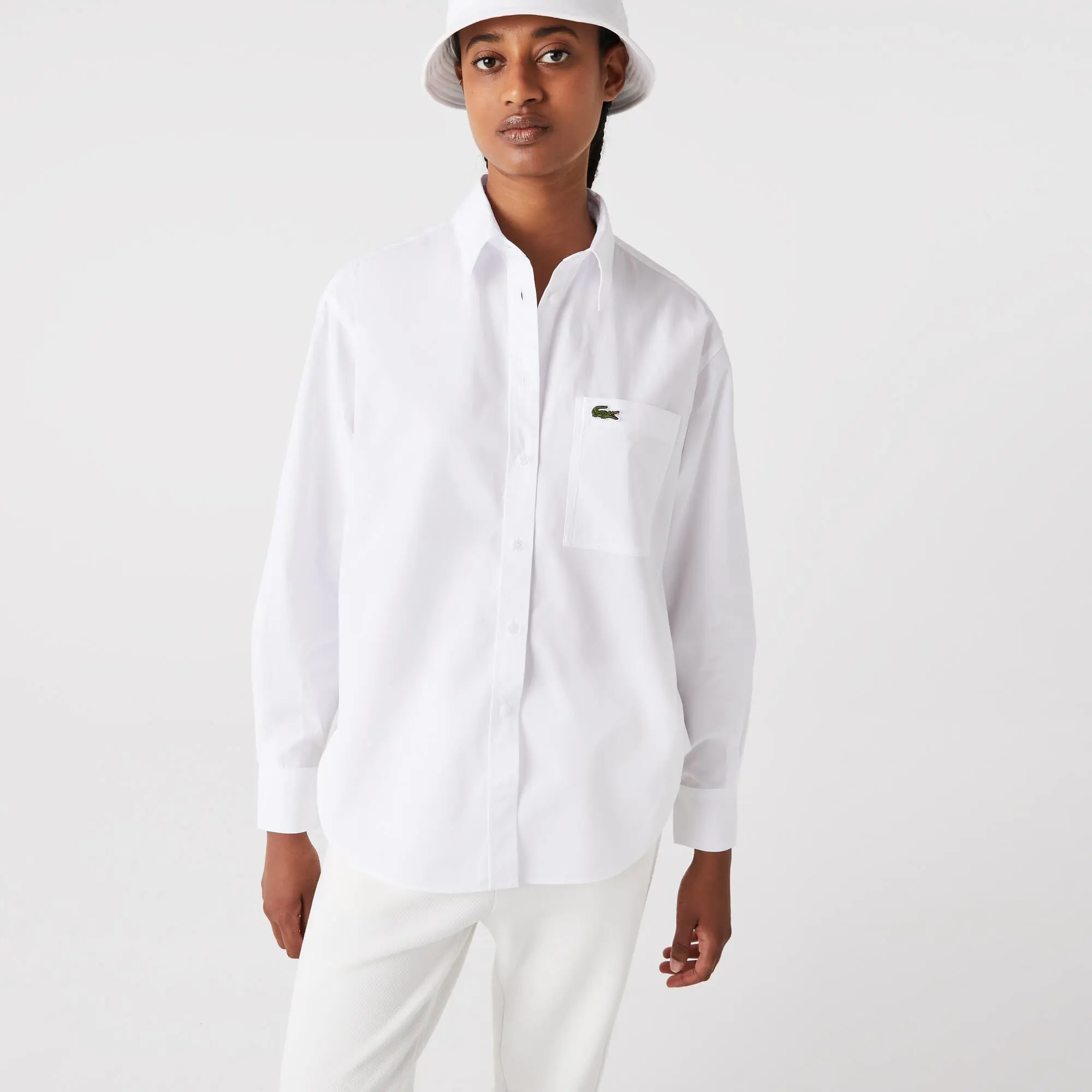 Lacoste Chemise femme oversize à col français Lacoste avec poche avant. 1