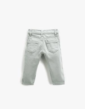 Kot Pantolon Slim Fit Cepli Pamuklu Beli Ayarlanabilir Lastikli