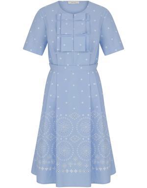 Sky Blue Vintage Print Midi Dress