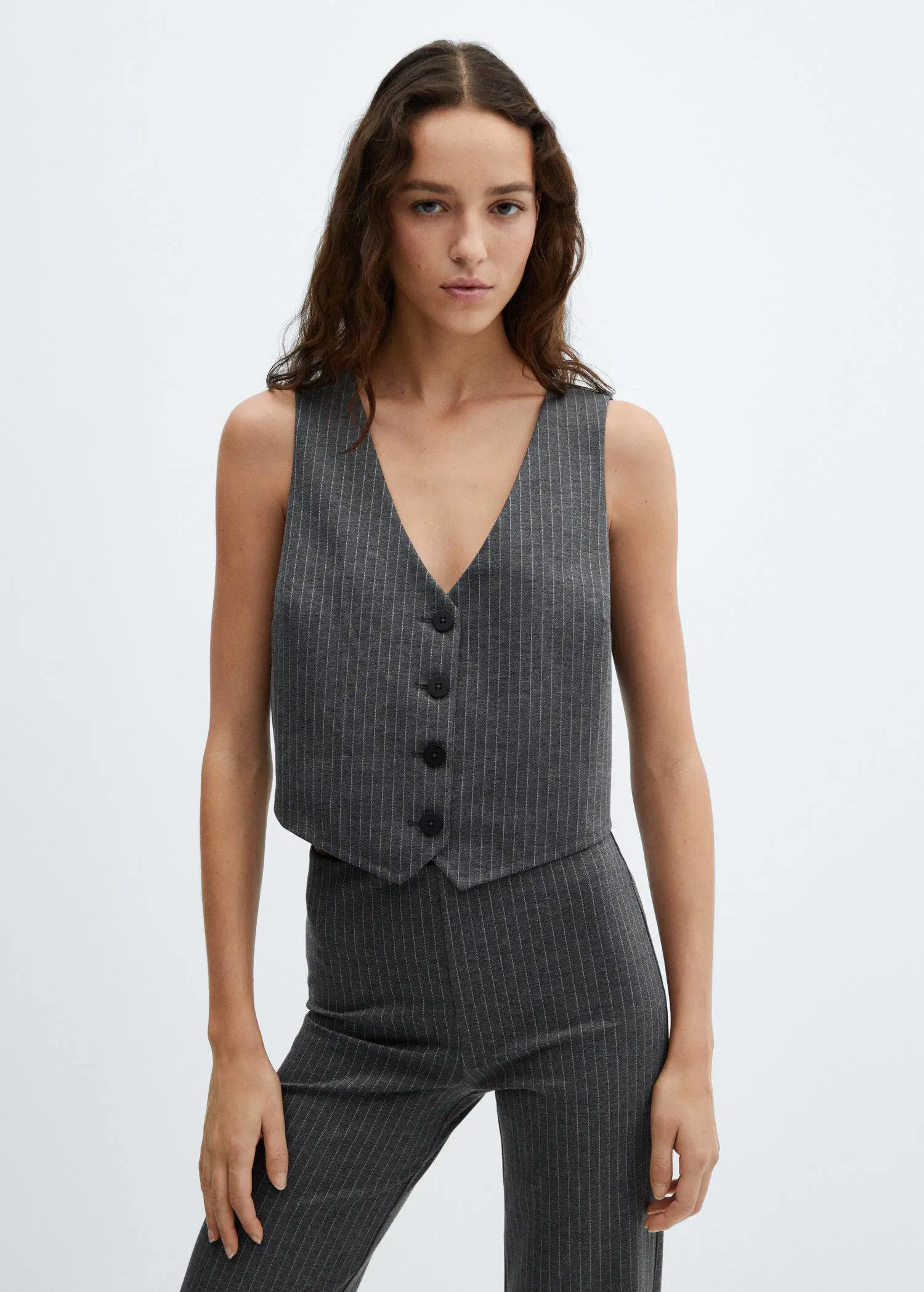 Mango Cropped waistcoat with buttons. 1