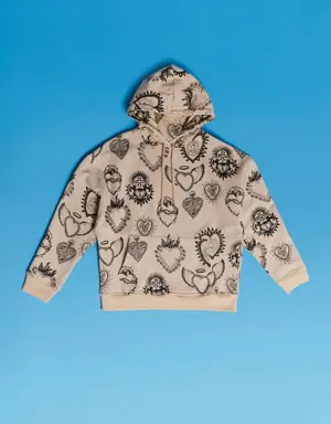 Forever 21 Assorted Heart Print Hoodie Taupe/Black