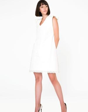 A Form Embroidered White Mini Denim Dress