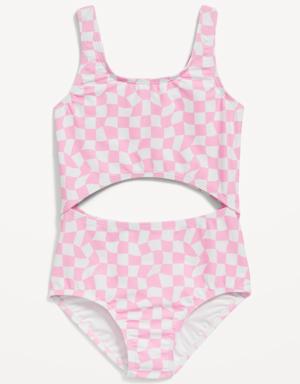 Printed Cutout One-Piece Swimsuit for Girls pink