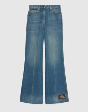 Denim flare pant with Gucci label