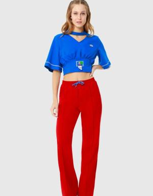 Wide Leg Knitted Red Tracksuit With Lace-up