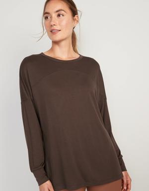 Old Navy Long-Sleeve UltraLite Tunic T-Shirt for Women brown