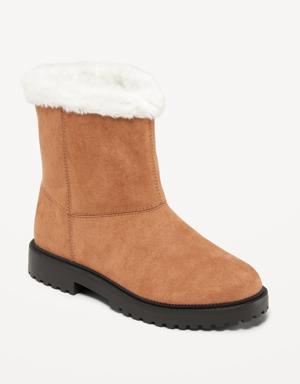 Cozy Faux-Suede Faux-Fur Trim Boots for Girls brown