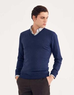 Men’s V Collar Basic Cotton Knitwear TR21Y21101 NAVY BLUE