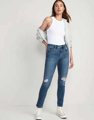 High-Waisted Distressed Power Slim Straight Jeans For Women blue