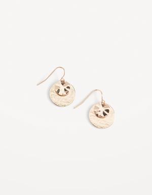 Gold-Plated Textured Double-Disc Dangling Earrings for Women yellow