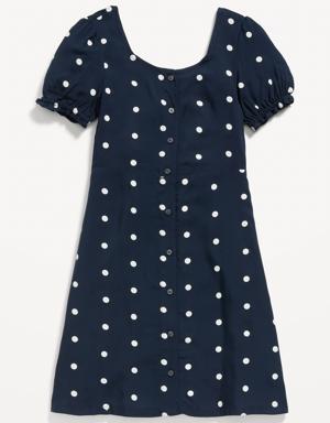 Old Navy Puff-Sleeve Button-Front Fit & Flare Dress for Girls blue