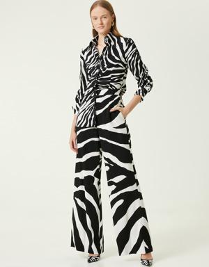 Yüksek Bel Zebra Desenli Bol Paça Pantolon
