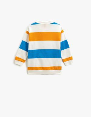 Polo Yaka Sweatshirt Renk Kontrastlı Baskı Detaylı