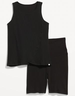 Old Navy Maternity Rib-Knit Nursing Pajama Set black