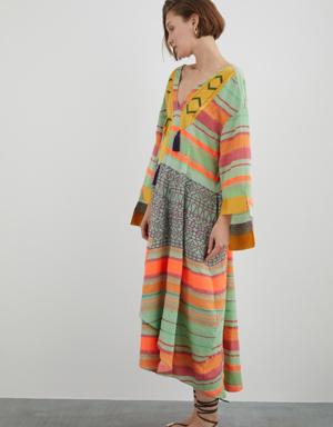 Front Size Oversized Dress With Embroidery Detail Pattern With Tassels