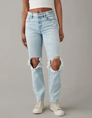 Stretch Super High-Waisted Ripped Ankle Straight Jean