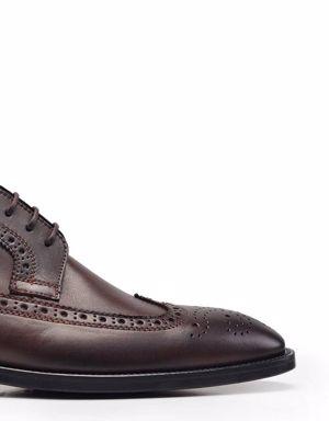Hakiki Deri Kahverengi Klasik Bağcıklı Kösele Erkek Ayakkabı -10934-