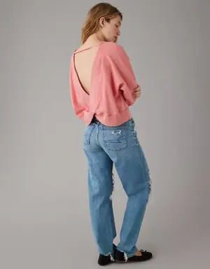 Long-Sleeve Cropped Twist-Back Sweatshirt