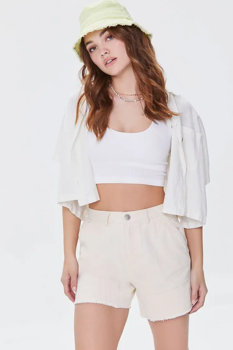 Forever 21 Forever 21 Frayed Corduroy Shorts Cream. 1