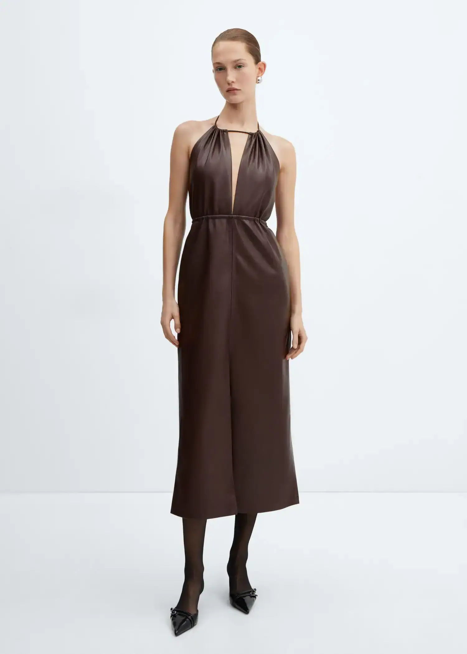 Mango Leather-effect halter dress. 1