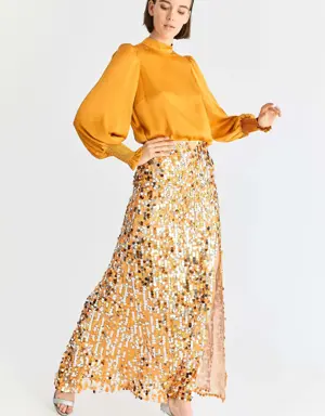 Gold Sequined Skirt - 4 / ORANGE