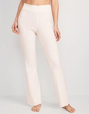 High-Waisted Pointelle-Knit Boot-Cut Pajama Pants for Women white