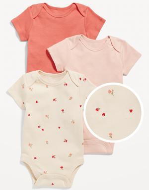 Unisex Short-Sleeve Bodysuit 3-Pack for Baby pink
