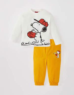 Erkek Bebek Snoopy Uzun Kollu Tişört Pantolon 2'li Takım