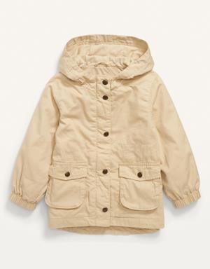 Hooded Twill Utility Scout Jacket for Toddler Girls beige