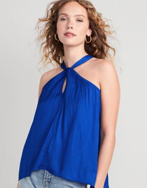 Old Navy Sleeveless Satin Twist-Front Top for Women blue