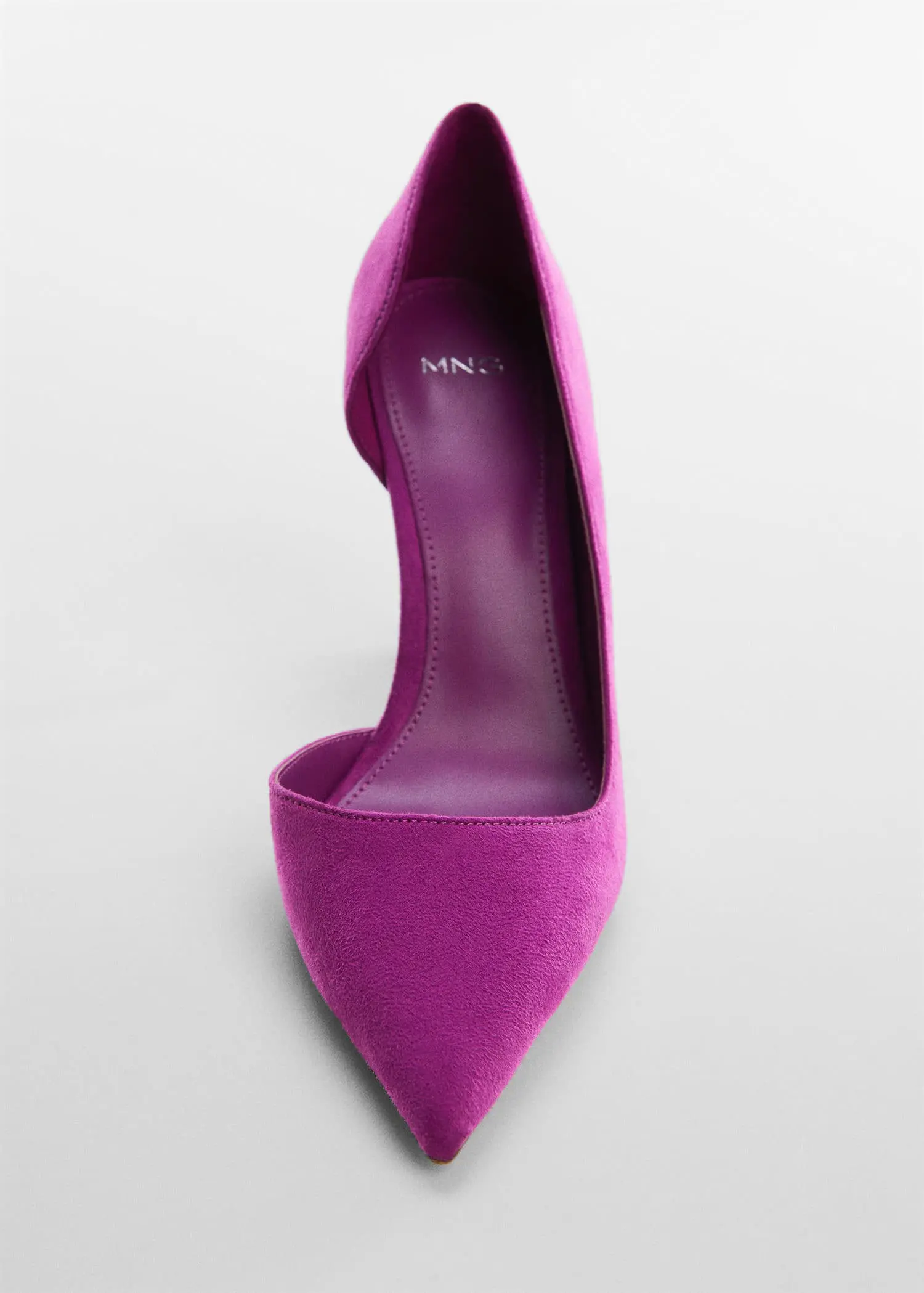 Mango Asymmetrical heeled shoes. a close up of a pair of pink shoes 