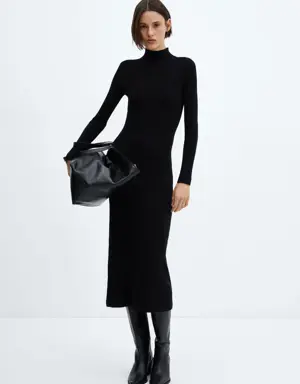 Perkins-neck ribbed dress