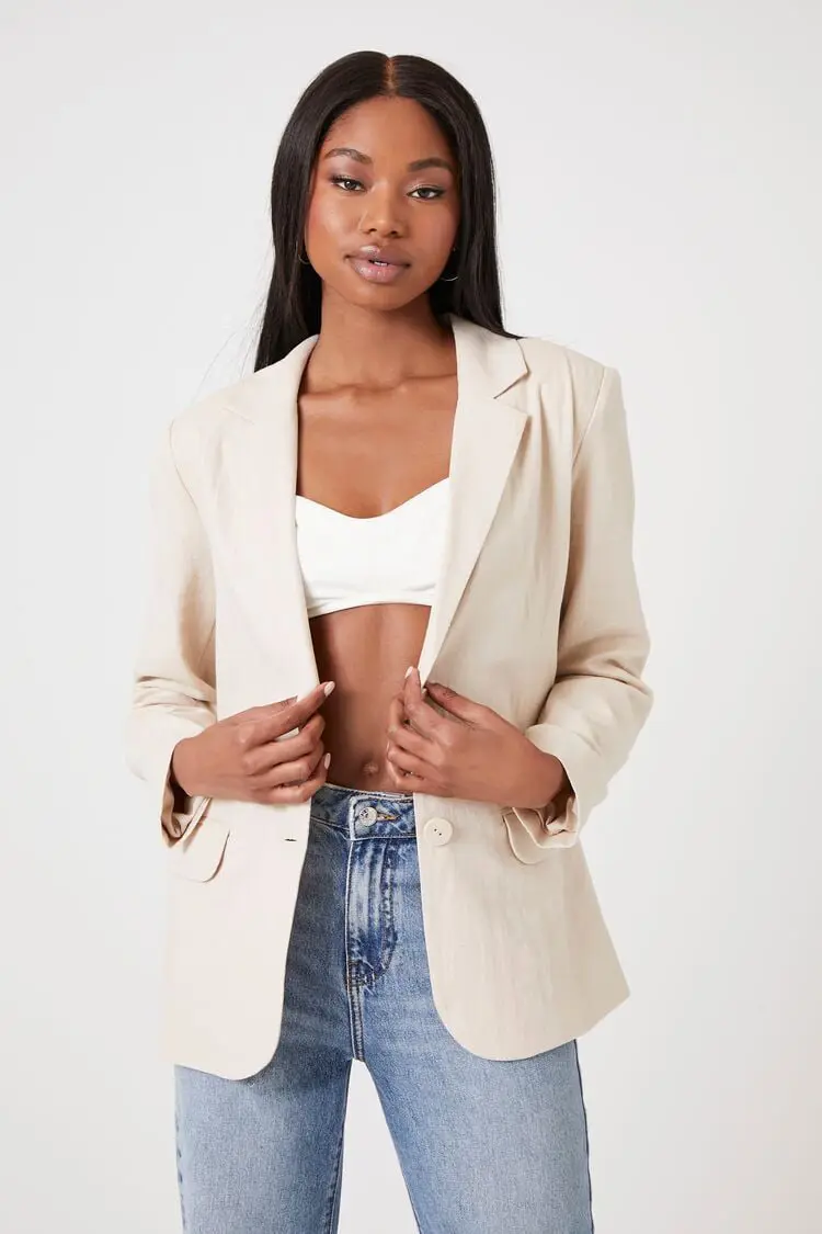 Forever 21 Forever 21 Linen Blend Notched Blazer Nude. 1