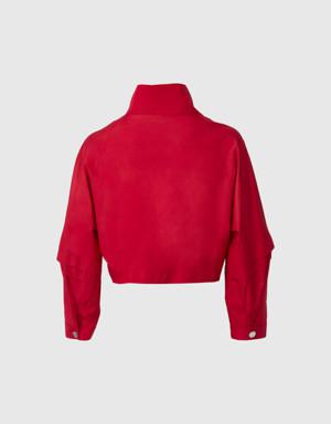 Raincoat Embroidery Applique Detailed Crop Red Sweatshirt