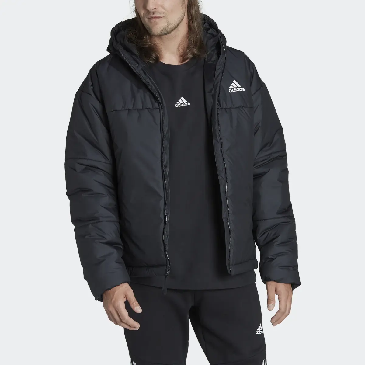 Adidas BSC 3-Stripes Puffy Hooded Jacket. 1