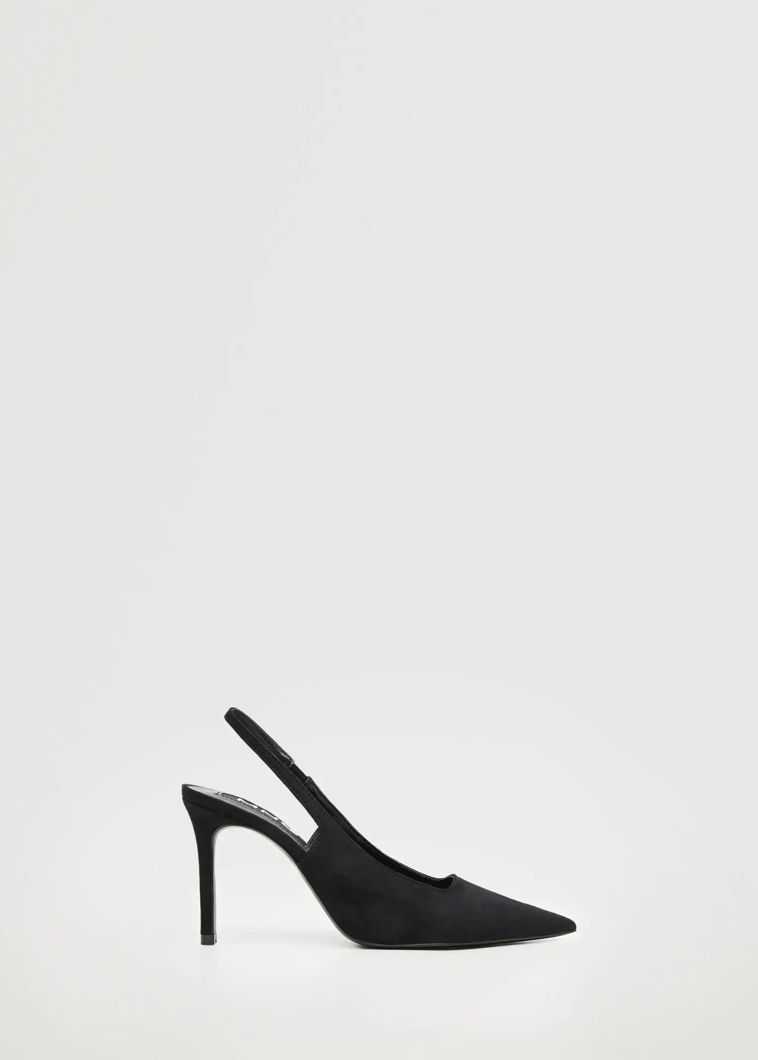 Mango Pointed toe heel shoes. a pair of black high heeled shoes against a white background. 